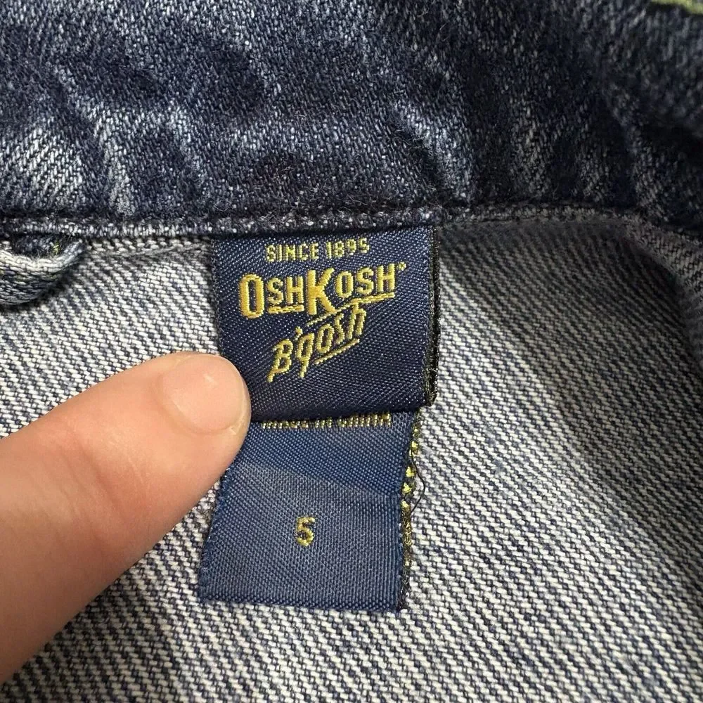 Kids Size 5 Vintage Oshkosh B'gosh Brass Clover Buttons Denim Jacket 100% Cotton